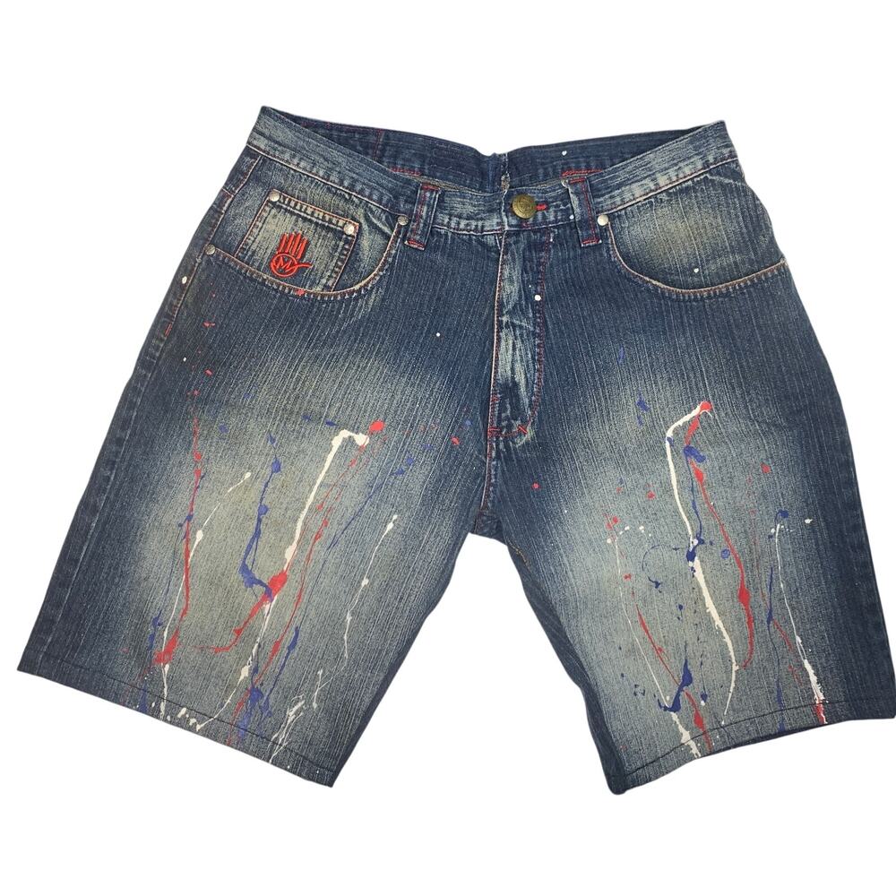 vintage Y2K Miskeen Originals splatter denim shorts hip hop streetwear size 34